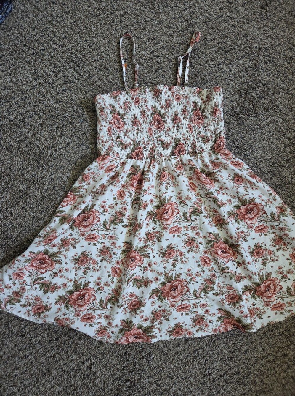 Floral Sundress with Smocked Waistband - White & Dusty Rose